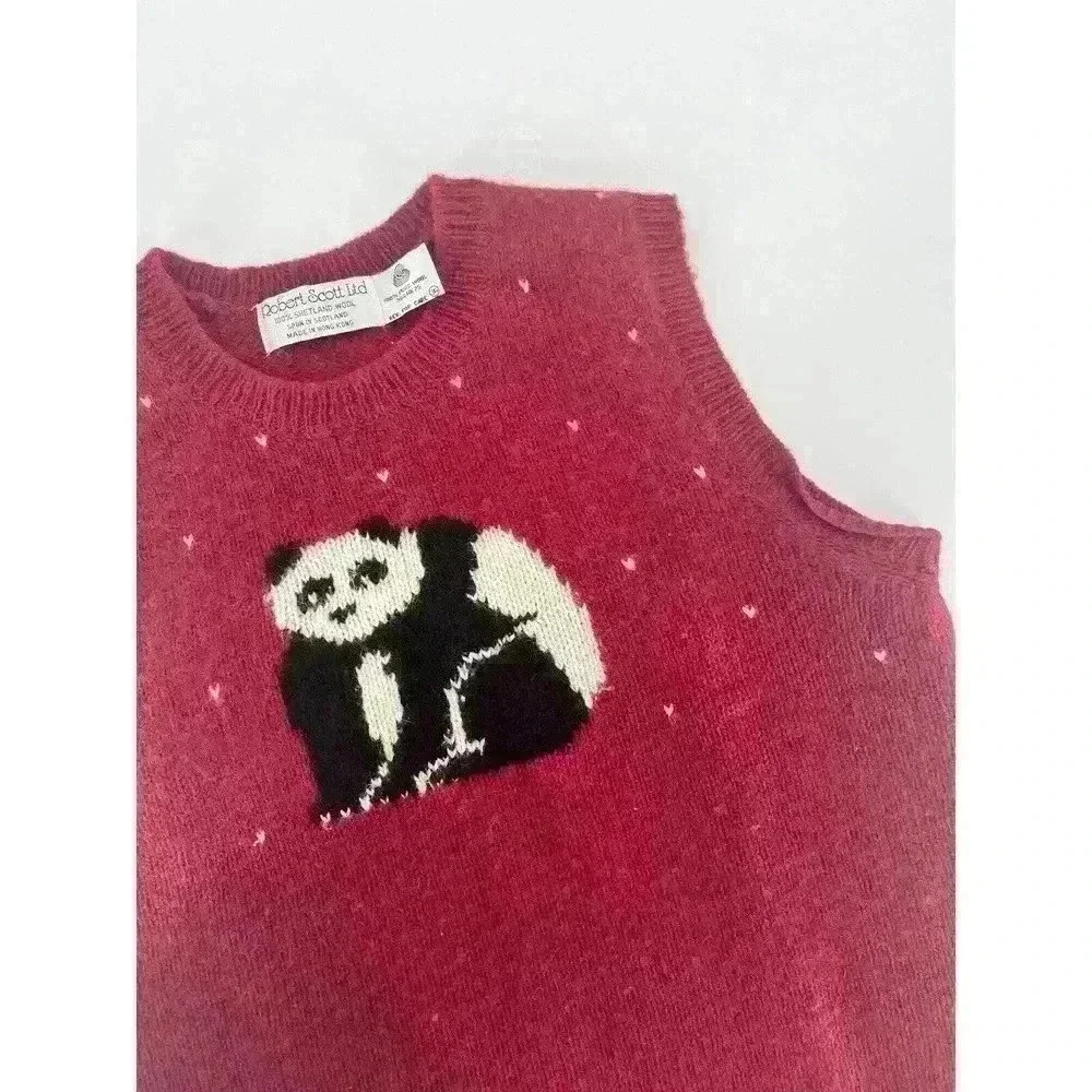 Vtg Robert Scott Sweater Vest Panda Bear in Snow Retro Shetland Wool 36 S